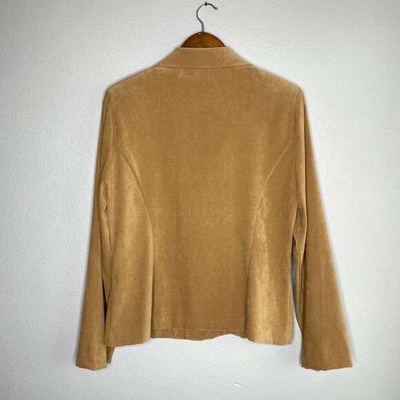 Lisa Jo Women's 14 Tan Black Floral Embroidered Faux Suede Lightweight Blazer - Picture 4 of 14